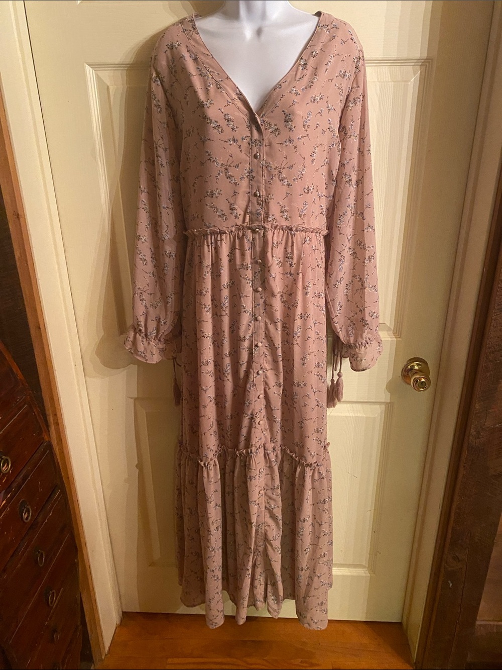 Mikarose Dusty Rose Floral Button-Front Maxi Dress
